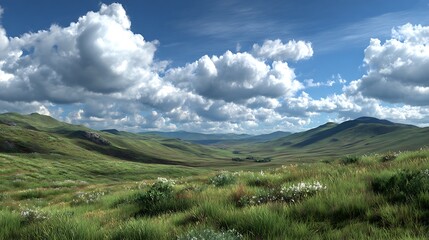 Fototapeta premium Scenic Landscape with Hills and Cloudy Sky
