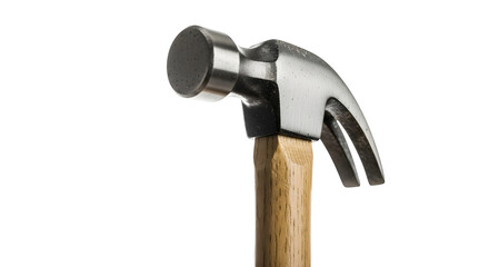 Hammer with a wooden handle and a metal head on transparent background. Tool for construction, repair, and woodworking craft.