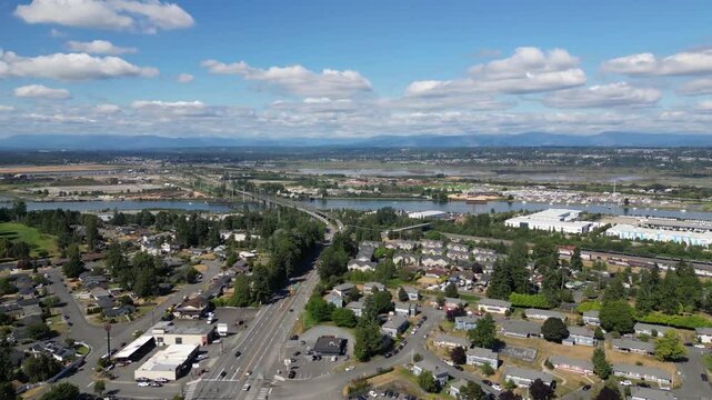 Drone Everett Washington 529 overlooking snohomish river looking north over snohomish river bridge