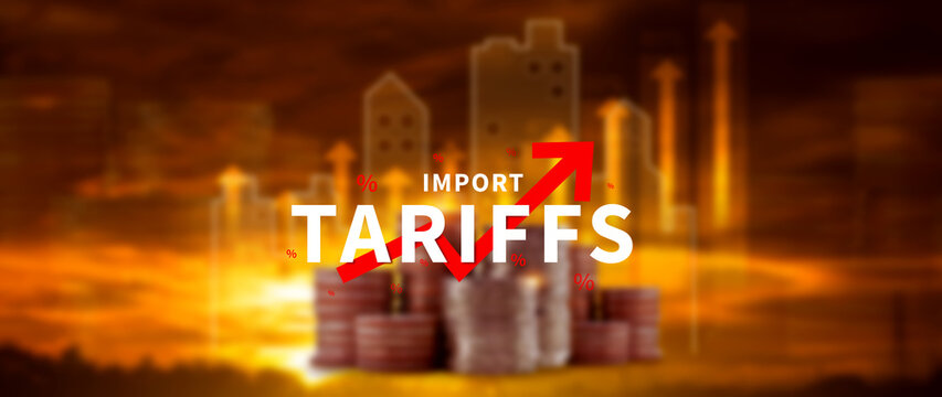Import tariffs increase concept, Government import tax to boost economy, Industrial growth tax, Trade import tax increase, Trade war policy for development