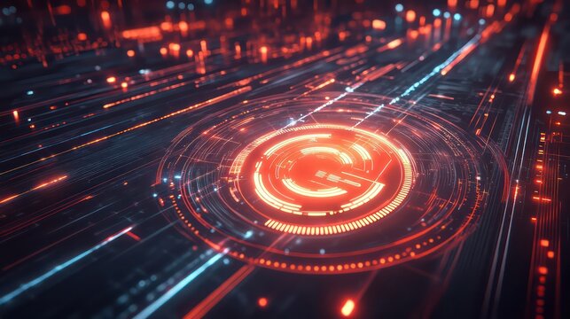 Neon circuits and data streams on a dark background - Powered by Adobe