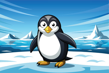 Obraz premium a comical penguin waddling a cross an icy land