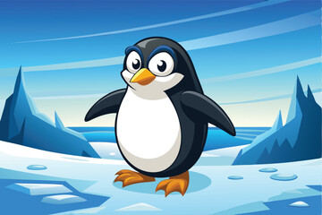 Obraz premium a comical penguin waddling a cross an icy land