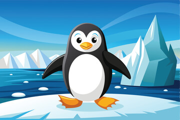 Obraz premium a comical penguin waddling a cross an icy land