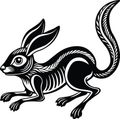 Obraz premium Stylized black jackrabbit with intricate feather like details silhouette