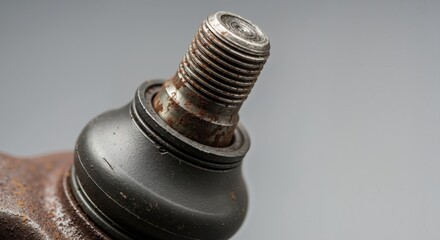 Close-up of rusty mechanical ball joint with threaded connection  