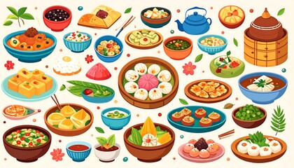 Colorful Asian food illustration