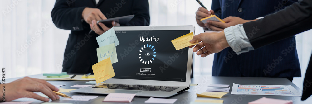 Poster software update on computer for brisk version of device software upgrade