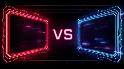 Futuristic neon versus battle screen with glowing red and blue panels - Powered by Adobe