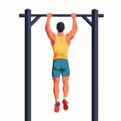 Naklejka premium Guy hanging from pull-up bar exercising with athletic physique 