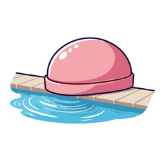 Pink swimming cap on edge of pool with rippling water effect  