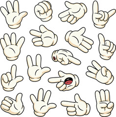 Fototapeta premium Cartoon hands set in various gestures and poses isolated on white background for design
