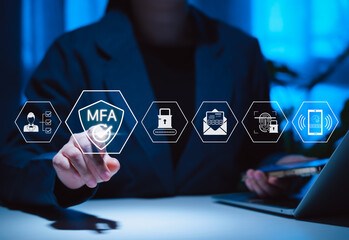 MFA, Multi-Factor Authentication Security Concept. Icons related to MFA, security locks,...