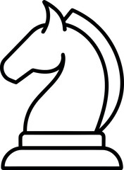 Black and White Outline Icon of Chess Knight Piece Featuring Stylized Horse Head
