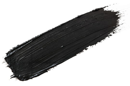 Thick black paint stroke with textured edges isolated on transparent background
