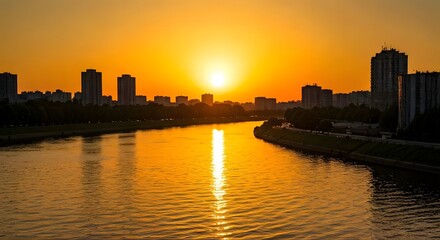 Fototapeta premium A golden sunset over a peaceful river.jpg