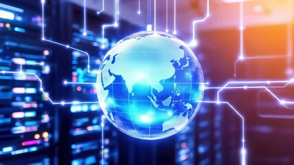 Glowing Digital Globe and Network Connections in Data Center - Powered by Adobe