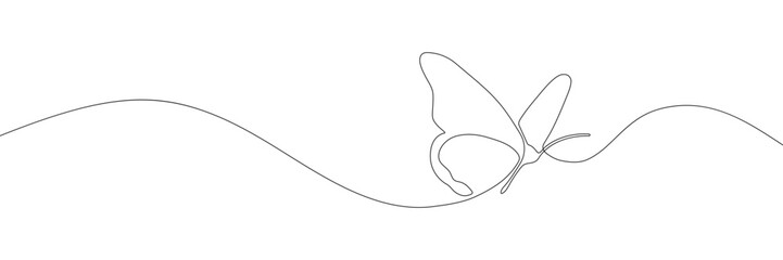 Fototapeta premium Continuous line drawing of butterfly in flight. Minimalist one line art. Nature and freedom concept