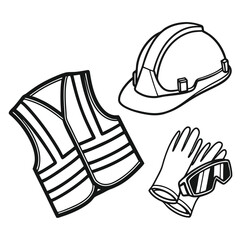 Construction Safety Gear Depiction Hard Hat Vest Gloves and Protective Eyewear for Workplace Safety Awareness