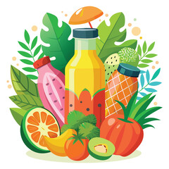 Tropical Juice Bottle with Mixed Fruits  