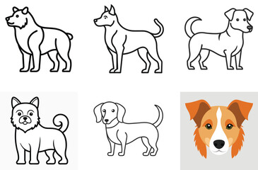 Dog Icon Set - Simple Flat Vector Canine and Puppy Symbols for Pet Care