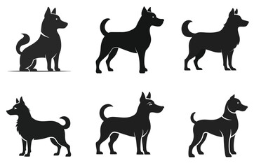 Dog Silhouette Vector Icon Collection - Canine and Puppy Shape Graphics Set
