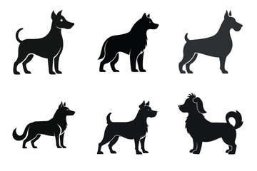 Dog silhouette Icon Set - Simple Flat Vector Canine and Puppy Symbols for Pet Care