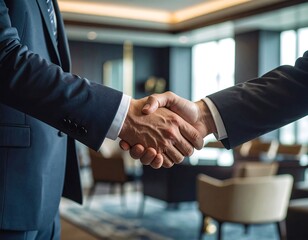 Business handshake in modern office