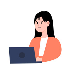 Dziewczyna pracuje na laptopie – wektorowa grafika © Laura