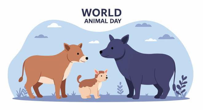 World Animal Day Celebration with various cartoon animals.