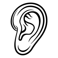 Stylized black and white line art drawing of a human ear