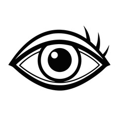 Stylized black and white graphic representation of a human eye with eyelashes