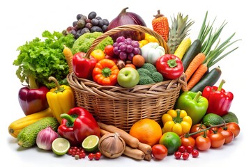 Fresh Harvest of Colorful Fruits and Vegetables in Wicker Basket