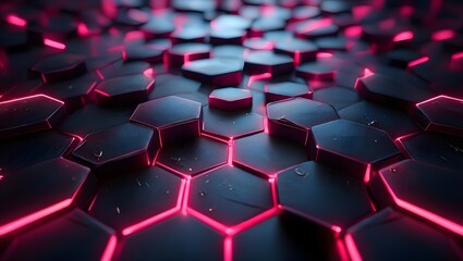 Obraz premium Download hexagon pattern background with red neon light for desktop and mobile wallpaper