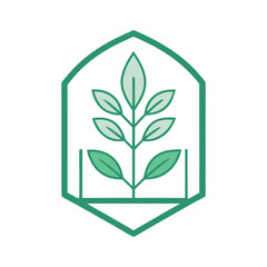 Green plant illustration inside a geometric badge on a white background vector graphic