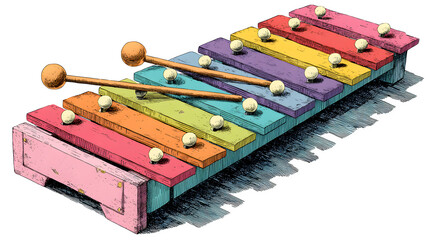 Colorful Xylophone Illustration, isolated on transparent background