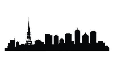 Naklejka premium Nagoya City Skyline Silhouette, Vector, Illustration, Line Art, Icon, Logo, White Background.