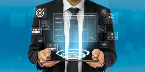 Project management dashboard showing timeline, tasks, milestones, and workflows for planning,...