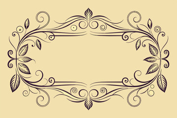 An ornate vintage floral frame with delicate leaf and swirl patterns, set against a soft beige background. Ideal for invitations, scrapbooking, or decorative projects.