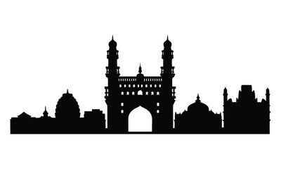 Obraz premium Hyderabad City Skyline Silhouette, Vector, Illustration, Line Art, Icon, Logo, White Background.