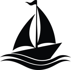 black sailboat icon silhouette on waves