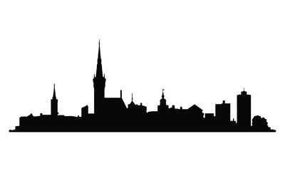 Fototapeta premium Tallinn City Skyline Silhouette, Vector, Illustration, Line Art, Icon, Logo, White Background.