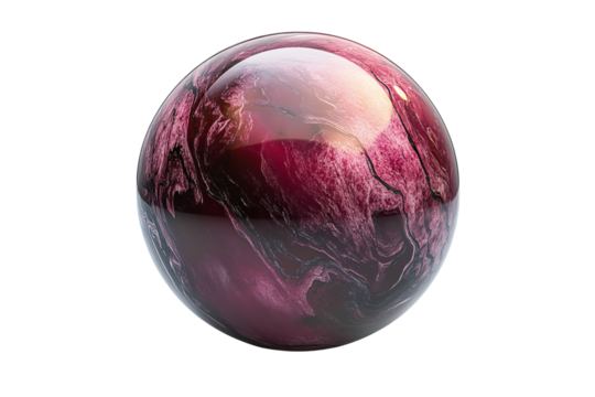 A bowling ball with burgundy marbling on a white isolated on a transparent background in PNG format. - Powered by Adobe