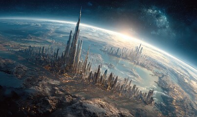 Futuristic Earth with Towering Cities