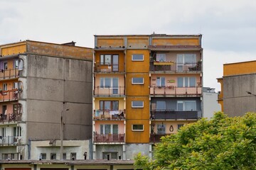 facade of an old communist building in Sosnowiec - Silesia - Poland