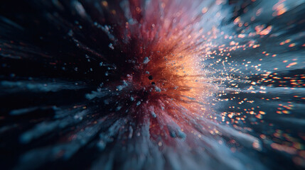 An abstract, colorful explosion with dynamic energy and light effects.