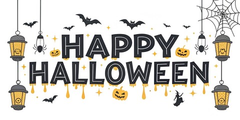 Fototapeta premium Creepy Halloween Font with Hanging Spiders