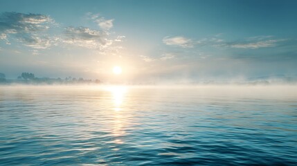 Water at Sunrise with Fog and Clouds