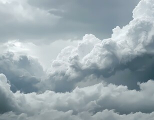 High-contrast storm clouds swirling dynamically on white backdrop for disaster-themed narratives or...