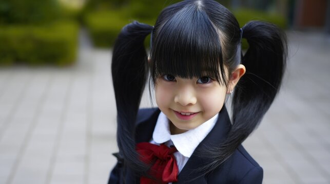 Smiling Schoolgirl in Uniform Outdoors